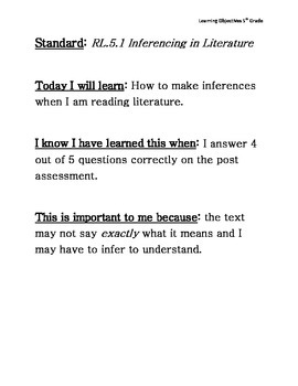 Preview of 5th Grade Reading Learning Objectives