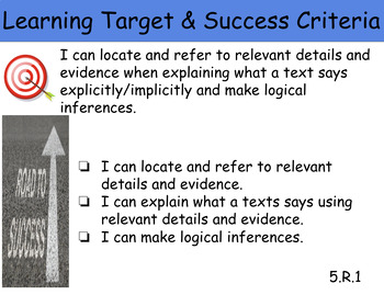 Preview of 5th Grade Reading & Math Learning Targets and Success Criteria