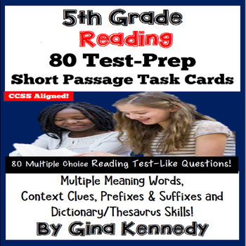 Preview of 5th Grade Multiple Meaning, Context Clues; Reading Test-Prep Task Cards