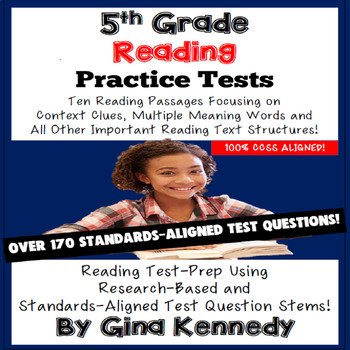 Preview of 5th Grade Reading Tests, Ten Thorough Research-Based Practice Exams!
