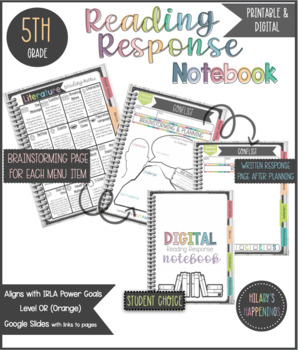 Preview of 5th Grade Reading Response Notebook | DIGITAL & Printable | IRLA Power Goals