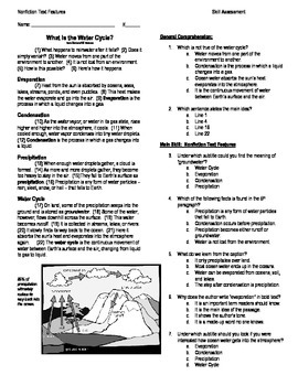 5th Grade Reading Skill Assessment and Key: Nonfiction Text Features