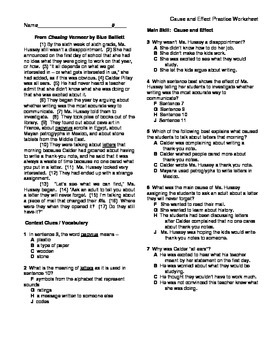 5th grade reading skill practice worksheet and key cause