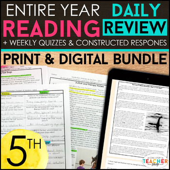Preview of 5th Grade Reading Spiral Review, Quizzes & Constructed Response DIGITAL & PRINT