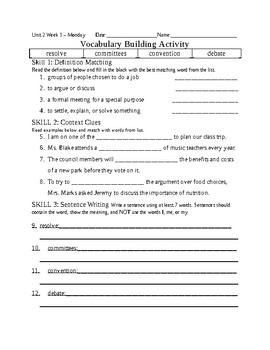 5th grade reading wonders 2014 weekly vocabulary practice worksheets unit 2