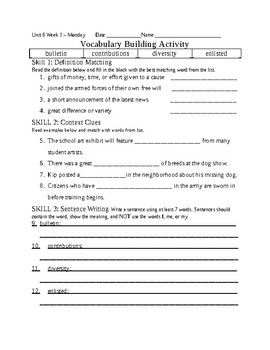 5th Grade Reading Wonders 2014 Weekly Vocabulary Practice Worksheets Unit 6