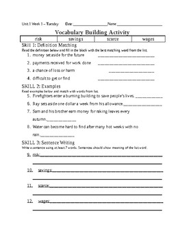5th Grade Reading Wonders 2014 Weekly Vocabulary Practice Worksheets