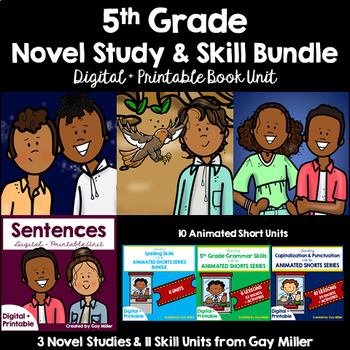 Preview of 5th Grade Novel Study and Language Arts Skills Bundle