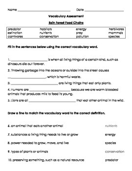 5th Grade Ready Gen Rain Forest Food Chains vocab, quiz ...