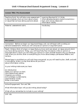 Preview of 5th Grade Research Based Argument Essay Session 0-7 Lesson Plans