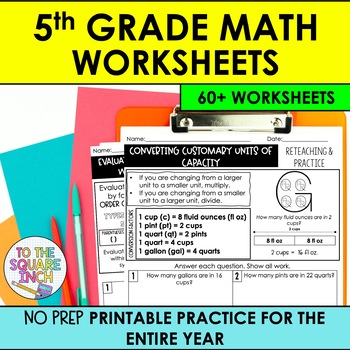 Preview of 5th Grade Reteaching Math Worksheets | 5th Grade Math Review Printouts
