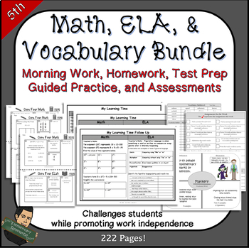 Preview of 5th Grade No Prep Math, ELA, Vocabulary Bundle | Distance Learning