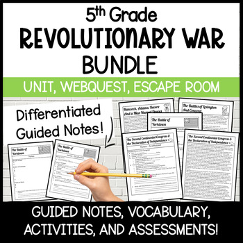 Preview of 5th Grade Revolutionary War BUNDLE | Guided Notes, Escape Room, WebQuest