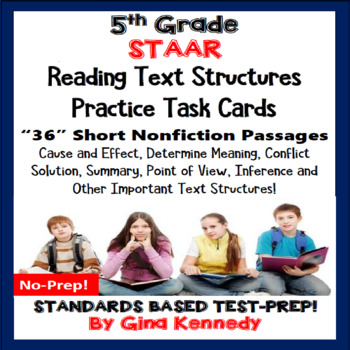 Preview of 5th Grade STAAR Reading Skills Task Cards, 36 Nonfiction Passages!