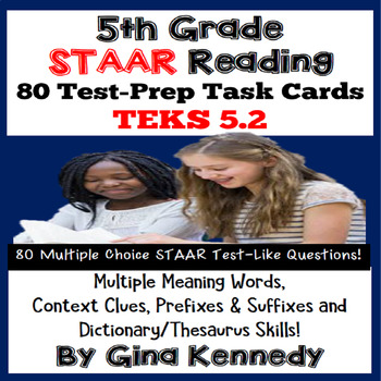 Preview of 5th Grade STAAR Reading Multiple Meaning, Context Clues Test-Prep Task Cards
