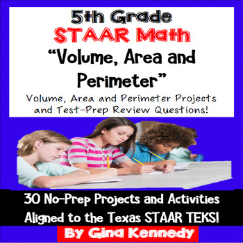 Preview of 5th Grade STAAR Volume, Area & Perimeter 30 Projects & 30 Test-Prep Problems
