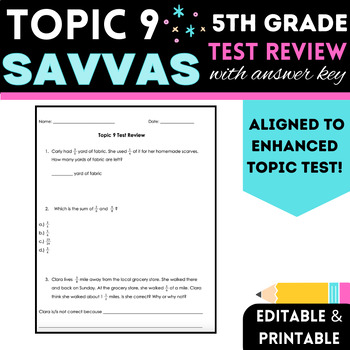 Preview of 5th Grade Savvas/ enVision Math Topic 9 Test Review with Key