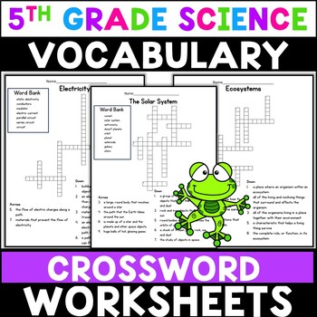 Preview of 5th Grade Science Vocabulary Crossword Worksheets Solar System Energy Ecosystems