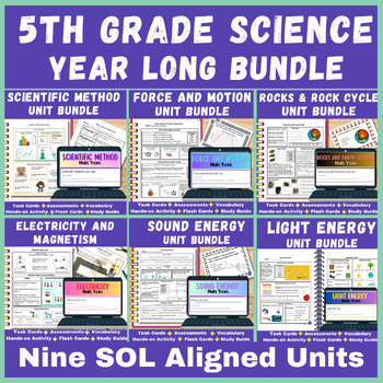 Preview of 5th Grade Science Year Long Bundle - Assessments, Activities & Worksheets - SOL