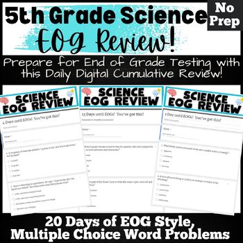 Preview of 5th Grade Science Digital EOG Review Test Prep Google Form- 20 Day Spiral Review