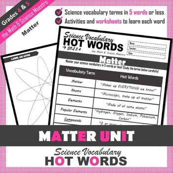 Preview of FREE 5th Grade Science Hot Words: Matter Vocabulary + Activities!