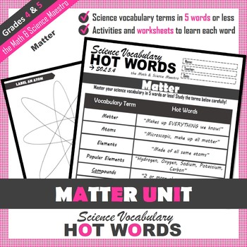 free 5th grade science hot words matter vocabulary activities