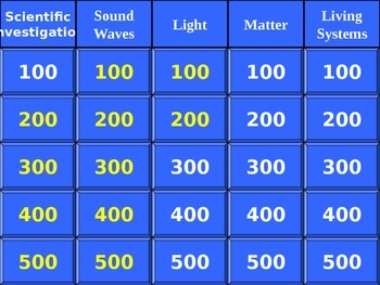 Preview of 5th Grade Science Jeopardy