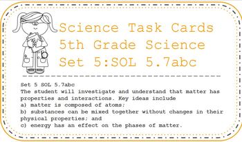 Preview of 5th Grade Science Matter Task Cards SOL Review 5.7