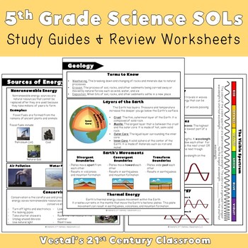 Preview of 5th Grade Science SOL Study Guides and Review Worksheets {PDF & Digital}