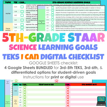 Preview of 5th-Grade Science STAAR I Can Statements | Digital and PDF Goals Checklist