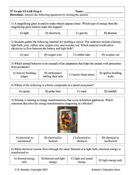 5th grade science staar practice worksheets by reinckes