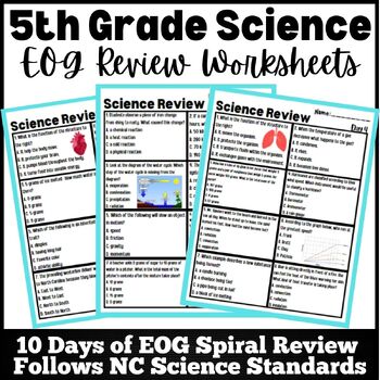 Preview of 5th Grade Science Spiral Review EOG Test Prep Word Problem Practice Worksheets