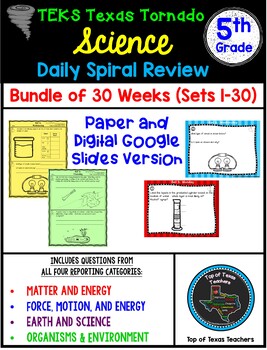 Preview of 5th Grade Science TEKS Daily Spiral Review:Google Slides & Print BUNDLE-30 weeks