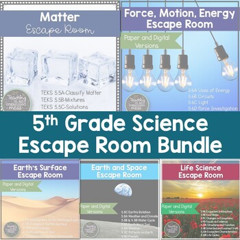 Preview of 5th Grade Science TEKS Escape Room Bundle--Paper and Digital Option