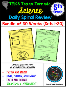 Preview of 5th Grade Science TEKS Texas Tornado Daily Spiral Review Bundle
