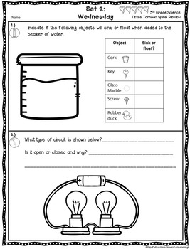 5th Grade Science TEKS Daily Spiral Review GOOGLE & Paper Version Part 1