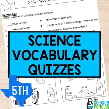 Preview of 5th Grade Science Vocabulary Quizzes | TEKS Printable + Forms Digital Resource