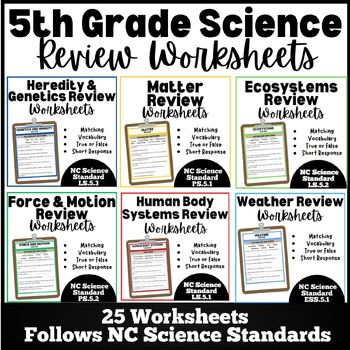 Preview of 5th Grade Science Test Prep Review Worksheets Study Guide BUNDLE!