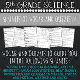 5th Grade Science Vocab and Quiz Bundle - 8 UNITS!