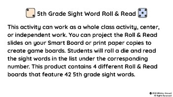 Preview of 5th Grade Sight Word Roll & Read Activity