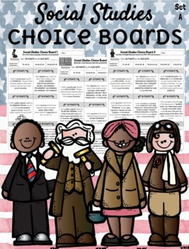 Preview of **EDITABLE** Social Studies Choice Boards - Set A