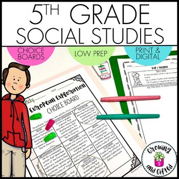 Preview of 5th Grade Social Studies Choice Boards for Differentiation and Early Finishers