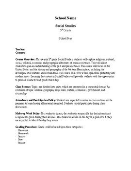 Preview of 5th Grade Social Studies Syllabus (Editable)
