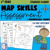 5th Grade Social Studies Map Skills Assessment & Vocabulary Cards
