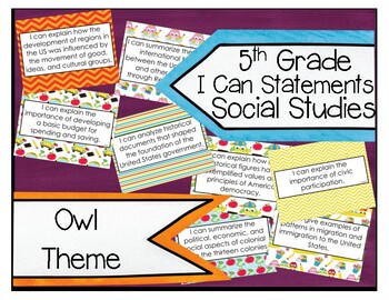 5th Grade Social Studies Owl Theme I Can Statements | TPT