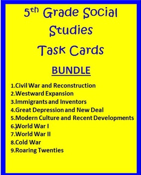 Preview of 5th Grade Social Studies TASK CARDS  Bundle