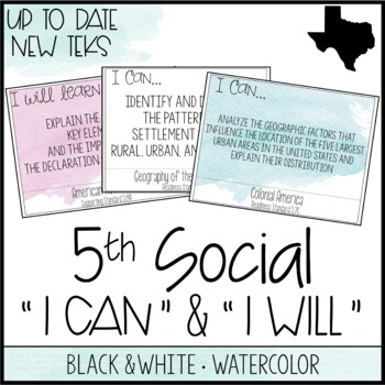 Preview of 5th Grade Social Studies TEKS  - "I Can" Statements / "I Will Learn To" Posters