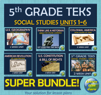 Preview of 5th Grade TEKS Social Studies: Units 1 to 6 VALUE BUNDLE! | Google Apps!!