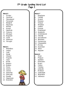 5th Grade Spelling List Freebie Set 2 by 2Cute Classrooms | TpT