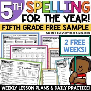 Preview of 5th Grade Spelling & Vocabulary Activities, Spelling Words & Lists 2 FREE WEEKS